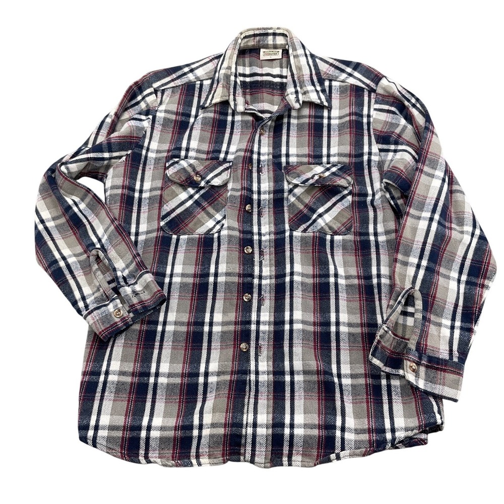 Five Brother Shacket Men Large‎ Gray Pink Glen Plaid Flannel Shirt Soft Casual